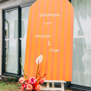 Photo d'un mariage à La Réunion – Panneau de bienvenue – Décoration florale